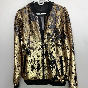 Zara Gold & Black Sequin Bomber Jacket